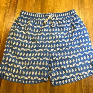 j mclaughlin Men L Board Shorts Shell Print Blue Drawstring Lined Gorp Preppy